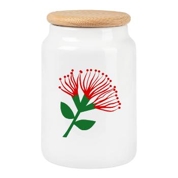 Pohutukawa Blume , Neuseeland - Keksdose mit Holzdeckel - Weiß - Vorne