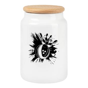 Bowling Grafik - Keksdose mit Holzdeckel - Weiß - Vorne