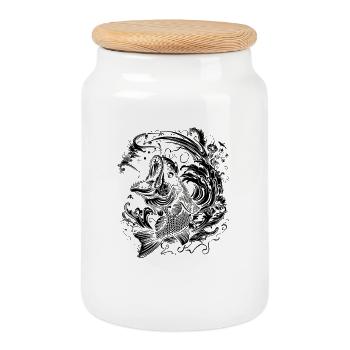 Cartoon Fischen - Keksdose mit Holzdeckel - Weiß - Vorne