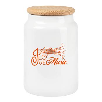 Ich liebe Musik Noten mit Herz - Keksdose mit Holzdeckel - Weiß - Vorne
