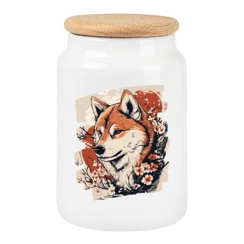 Shiba Inu - Keksdose mit Holzdeckel - Weiß - Vorne