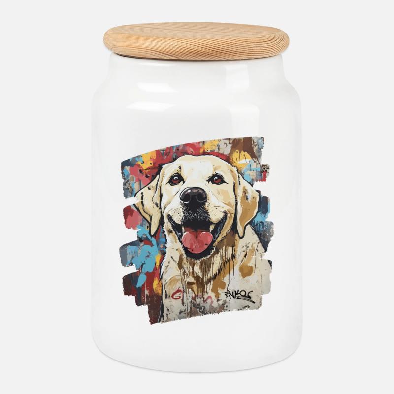 Labrador - Keksdose mit Holzdeckel - Weiß