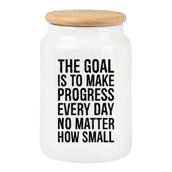 the goal is to make progress everyday no matter - Cookie Jar with Wooden Lid - white - Front