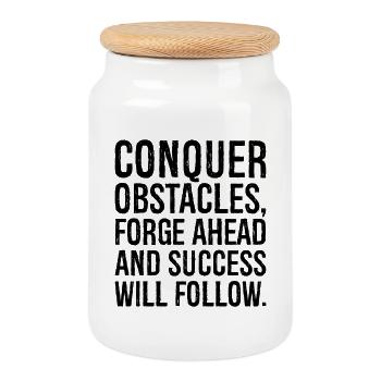 conquer obstacles forge ahead and success will - Cookie Jar with Wooden Lid - white - Front