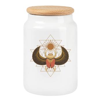 Sacred Scarab with Sri Yantra Symbol - Cookie Jar with Wooden Lid - white - Front