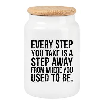 every step you take is a step away from where you - Cookie Jar with Wooden Lid - white - Front