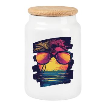 Lunettes de soleil Palmiers d’été - Boîte à biscuits avec couvercle en bois - blanc - Devant