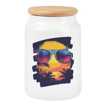 Lunettes de soleil Palmiers d’été - Boîte à biscuits avec couvercle en bois - blanc - Devant
