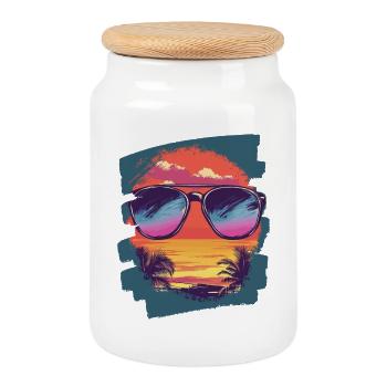 Lunettes de soleil Palmiers d’été - Boîte à biscuits avec couvercle en bois - blanc - Devant
