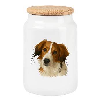 Kooikerhondje en style polygone - Boîte à biscuits avec couvercle en bois - blanc - Devant