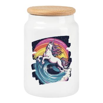 Licorne - Boîte à biscuits avec couvercle en bois - blanc - Devant