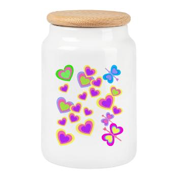 Kids Summer Retro Butterflies Heart - Cookie Jar with Wooden Lid - white - Front