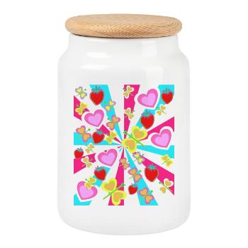 Kids Summer Retro Butterflies Fruit Hearts - Cookie Jar with Wooden Lid - white - Front