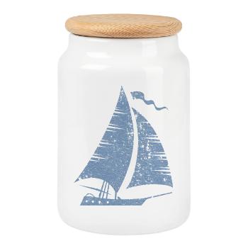 Sailboat Silhouette Minimalist Grunge - Cookie Jar with Wooden Lid - white - Front