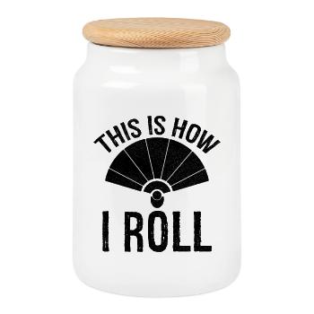 c’est comme ça que je roule l’éventail à main - Boîte à biscuits avec couvercle en bois - blanc - Devant
