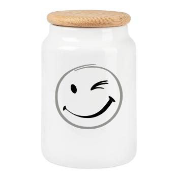 Clin d’œil sourire - Boîte à biscuits avec couvercle en bois - blanc - Devant