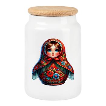 Russian Girl! Matrjoschka Russisch für Russen - Keksdose mit Holzdeckel - Weiß - Vorne