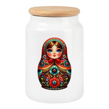 Russian Girl! Matrjoschka Russisch für Russen - Keksdose mit Holzdeckel - Weiß - Vorne