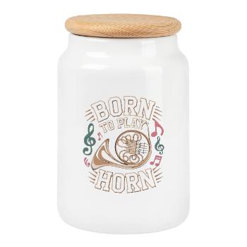 Born to play French Horn - Born to play Horn - Cookie Jar with Wooden Lid - white - Front