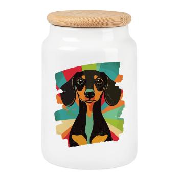 Teckel Dackel - Boîte à biscuits avec couvercle en bois - blanc - Devant