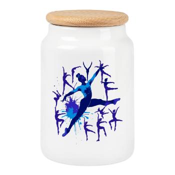 Dancing Ballet4 - Cookie Jar with Wooden Lid - white - Front