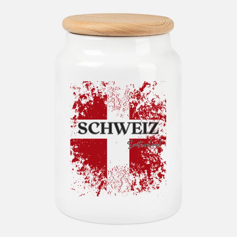 Flagge der Schweiz, Schweizer Stolz - Keksdose mit Holzdeckel - Weiß