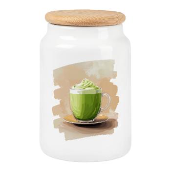 Matcha Latte Lover Thé vert - Boîte à biscuits avec couvercle en bois - blanc - Devant