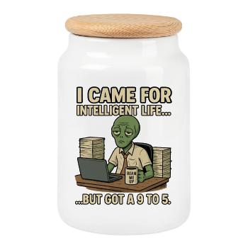 Alien Extra-Terrestrial avec de l’humour - Téléporte-moi - Boîte à biscuits avec couvercle en bois - blanc - Devant