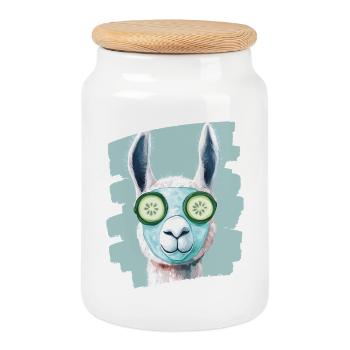 Lama Alpaka Beauty Selfcare Maske - Keksdose mit Holzdeckel - Weiß - Vorne