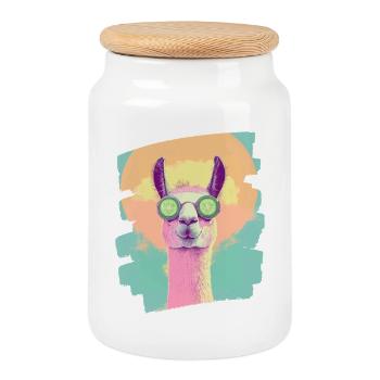 Llama Alpaca Beauty Selfcare Mask - Cookie Jar with Wooden Lid - white - Front