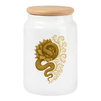 Serpent d’or Lotus Art fractal - Boîte à biscuits avec couvercle en bois - blanc - Devant