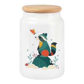 raton laveur et papillon mignon motif animal des bois - Boîte à biscuits avec couvercle en bois - blanc - Devant