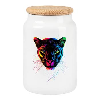Panther Leopard Big Cat Cute Big Cat Panter - Cookie Jar with Wooden Lid - white - Front