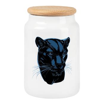 Panther Leopard Big Cat Cute Big Cat Panter - Cookie Jar with Wooden Lid - white - Front