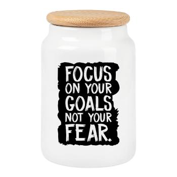 focus on your goals not your fear - Cookie Jar with Wooden Lid - white - Front