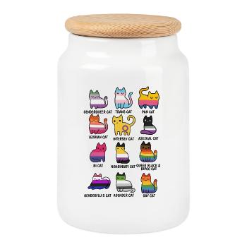 Cute Retro LGBT Cat Cat Pride & Equality - Cookie Jar with Wooden Lid - white - Front