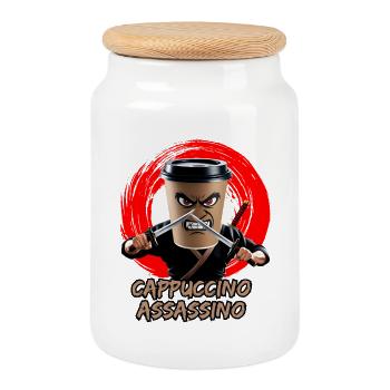 Cappuccino Assassino Amateur de café Brainrot italien - Boîte à biscuits avec couvercle en bois - blanc - Devant