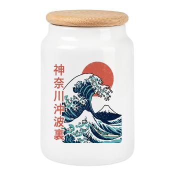 The big wave off Kanagawa - Cookie Jar with Wooden Lid - white - Front