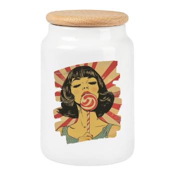 Lollipop Lolli Lutscher Süss Retro - Keksdose mit Holzdeckel - Weiß - Vorne