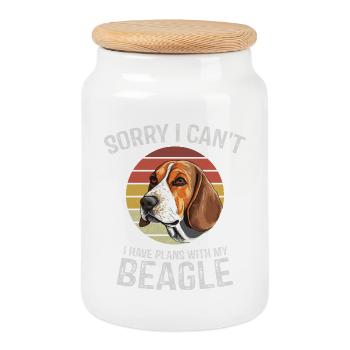 Illustration humoristique de beagle avec coucher de soleil rétro - Boîte à biscuits avec couvercle en bois - blanc - Devant