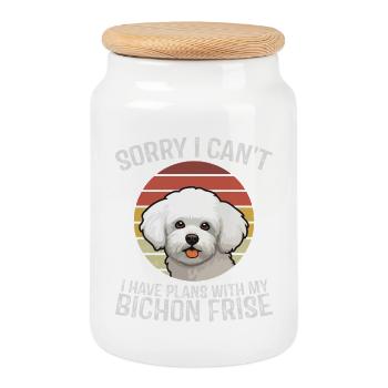 Bichon frisé mignon avec citation humoristique - Boîte à biscuits avec couvercle en bois - blanc - Devant