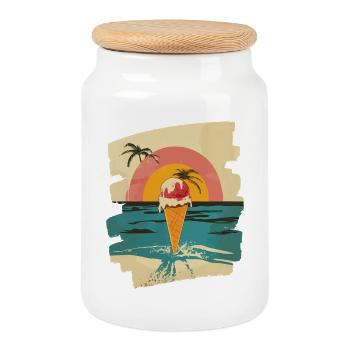Glace et boule de glace coucher de soleil d’été - Boîte à biscuits avec couvercle en bois - blanc - Devant