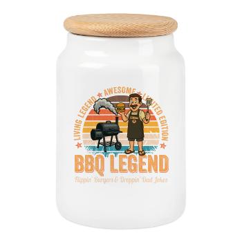 Rétro BBQ Légende Drôle Grill Père Fête des Pères - Boîte à biscuits avec couvercle en bois - blanc - Devant