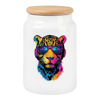 Jaguar Grand Chat Panthère Chat Sauvage Mignon Jaguar - Boîte à biscuits avec couvercle en bois - blanc - Devant