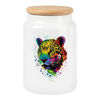 Jaguar Grand Chat Panthère Chat Sauvage Mignon Jaguar - Boîte à biscuits avec couvercle en bois - blanc - Devant