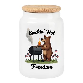 Strong barbecue pleasure - Cookie Jar with Wooden Lid - white - Front