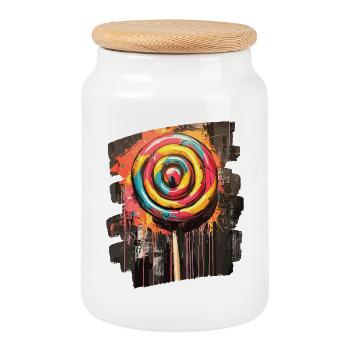Lollipop Lutscher Bonbon Süssigkeit - Keksdose mit Holzdeckel - Weiß - Vorne