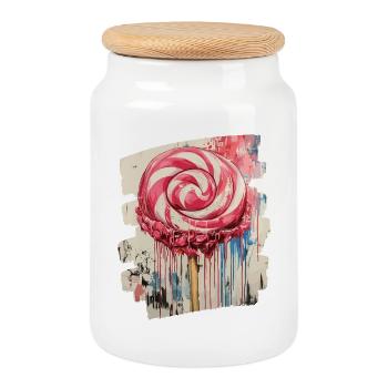 Lollipop Lutscher Bonbon Süssigkeit - Keksdose mit Holzdeckel - Weiß - Vorne