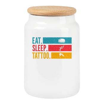 Eat Sleep Tattoo Repeat Ink Style - Keksdose mit Holzdeckel - Weiß - Vorne