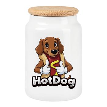 Hotdog Hot Dog Teckel Fastfoot Fast Foot drôle - Boîte à biscuits avec couvercle en bois - blanc - Devant